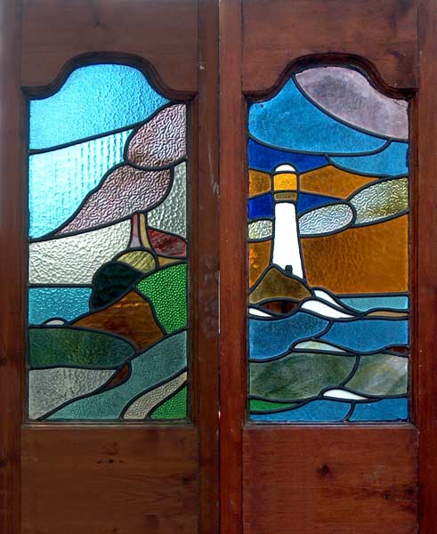 AE339 Art Deco Stained Glass Pair of Windows