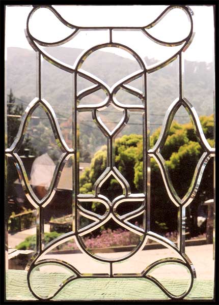 AE356 Victorian Art Nouveau Beveled Glass Window
