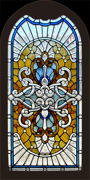 Victorian Combination Stained, Beveled, and Jeweled Window AE573